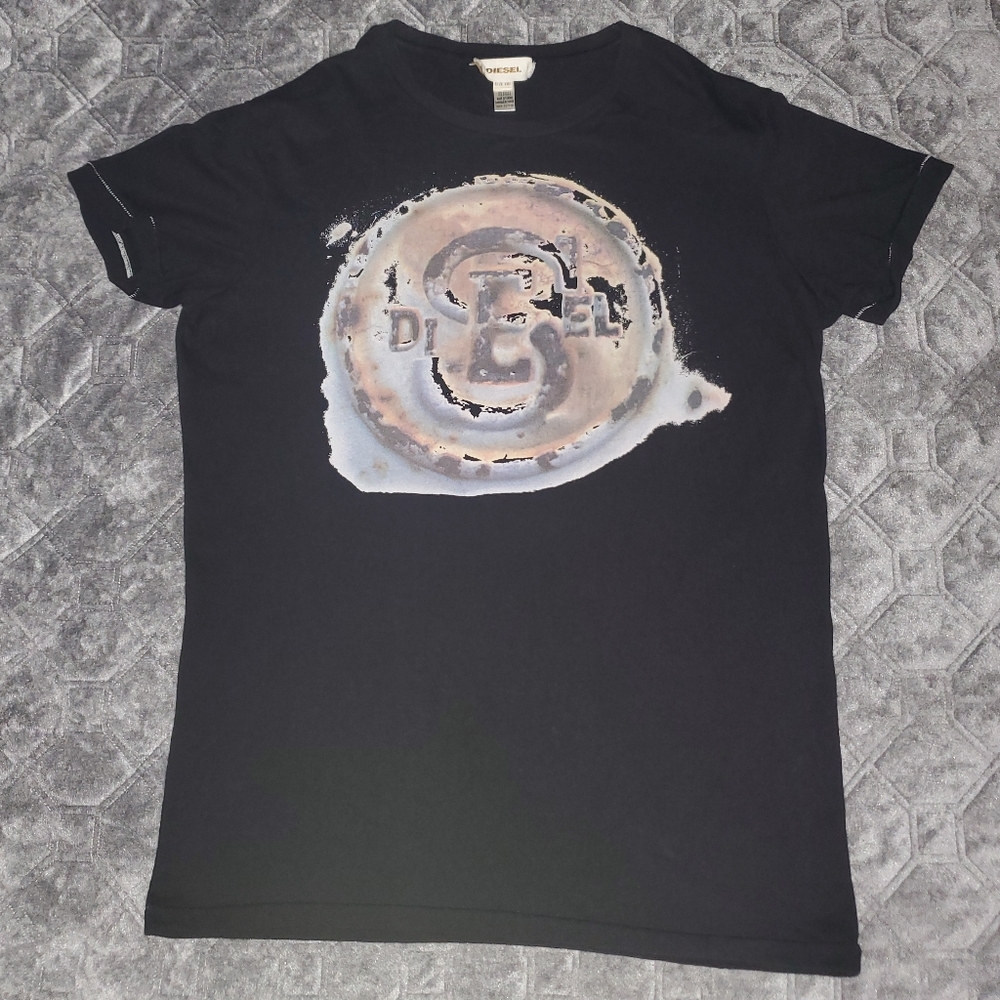 Y2K Diesel Shirt Size XL - 2000s Streetwear - Patina Rust Circle Logo - Cyber